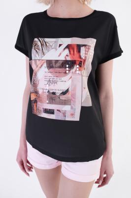 Женская футболка с принтом”START NOW” и пайетками