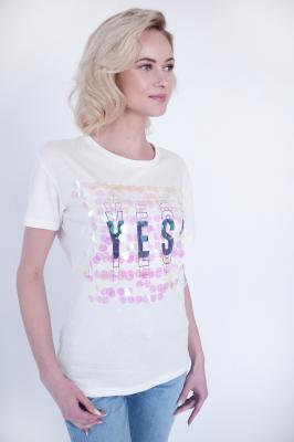 Женская футболка с надписью “YES” и радужными пайетками