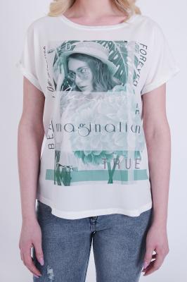 Женская футболка с портретом девушки “IMAGINATION”