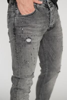 Мужские джинсы slim fit серого цвета с выбеленным эффектом