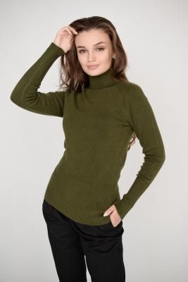 Женский пуловер с высоким горлом и длинными манжетами
