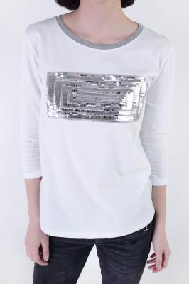 Женская футболка-лонгслив  с прямоугольником из пайеток